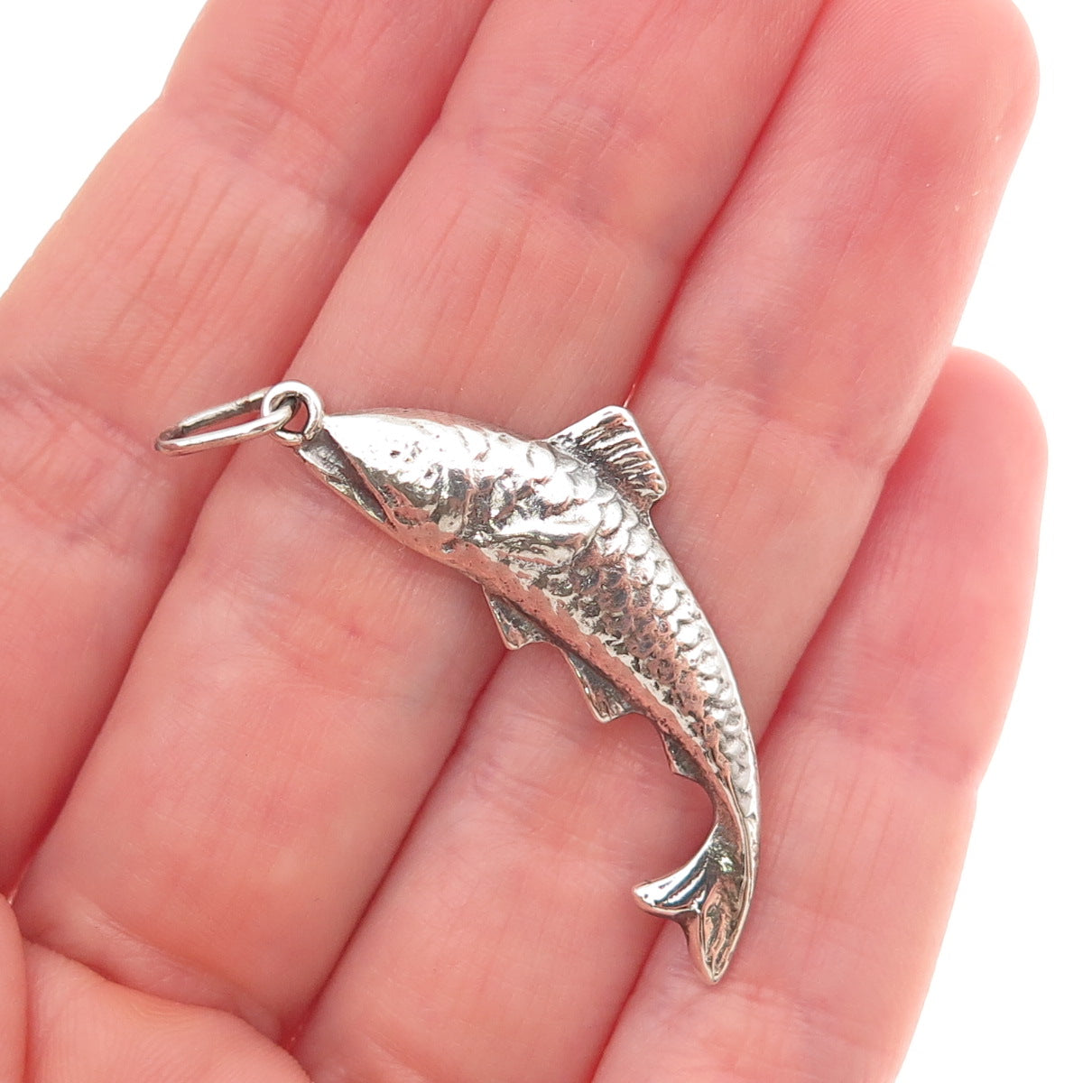 900 Silver Vintage Koi Fish Oxidized Charm Pendant