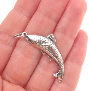 900 Silver Vintage Koi Fish Oxidized Charm Pendant