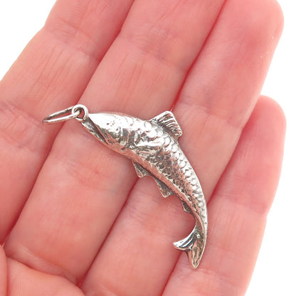 900 Silver Vintage Koi Fish Oxidized Charm Pendant