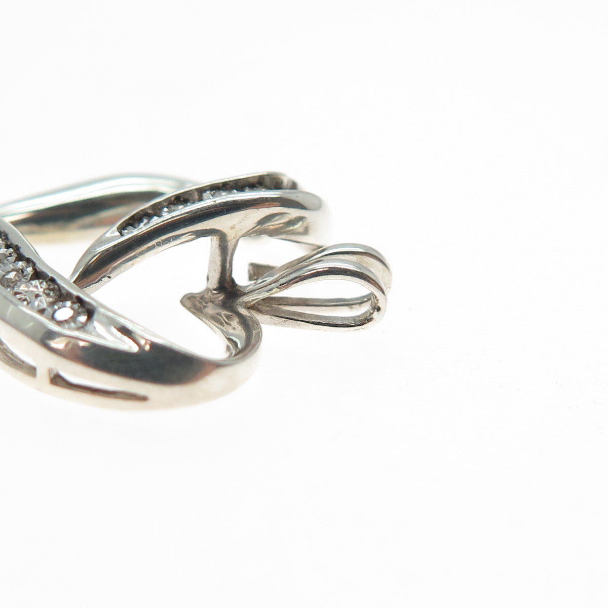 925 Sterling Silver Real Round-Cut Diamond Heart Charm Pendant