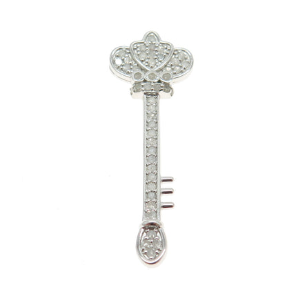 925 Sterling Silver Real Round-Cut Diamond Royal Key Slide Pendant