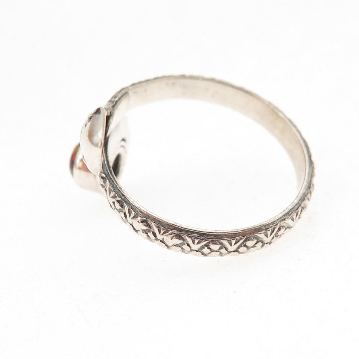 925 Sterling Silver Vintage Real Red Opal Snake Oxidized Ring Size 8.75