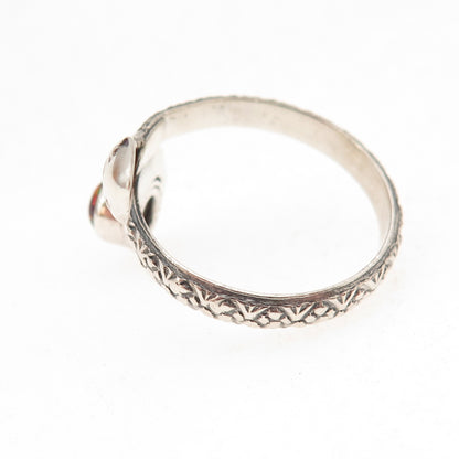 925 Sterling Silver Vintage Real Red Opal Snake Oxidized Ring Size 8.75