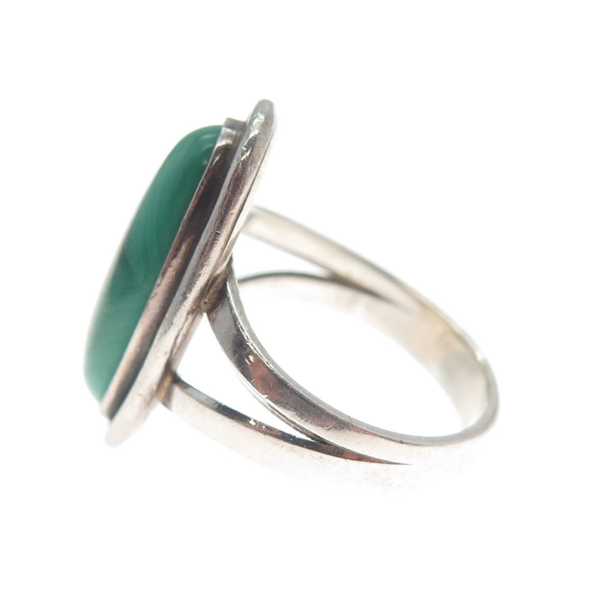 Old Pawn 925 Sterling Silver Vintage Real Malachite Gem Oxidized Ring Size 5