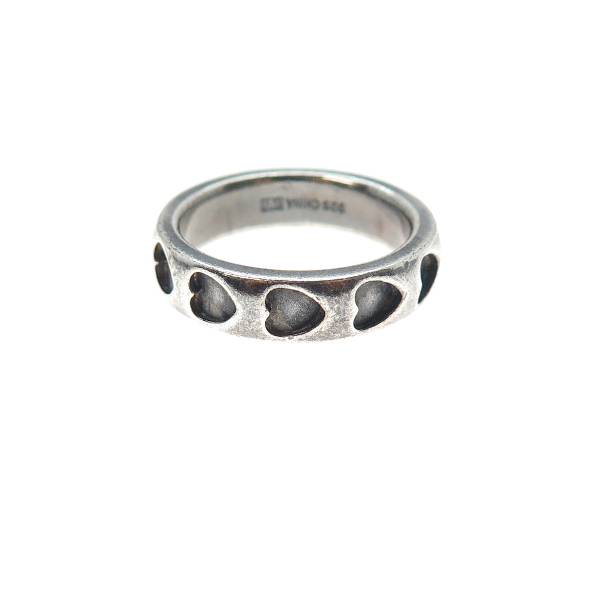 925 Sterling Silver Vintage Heart Oxidized All Around Band Ring Size 6