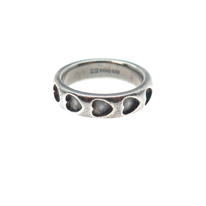 925 Sterling Silver Vintage Heart Oxidized All Around Band Ring Size 6