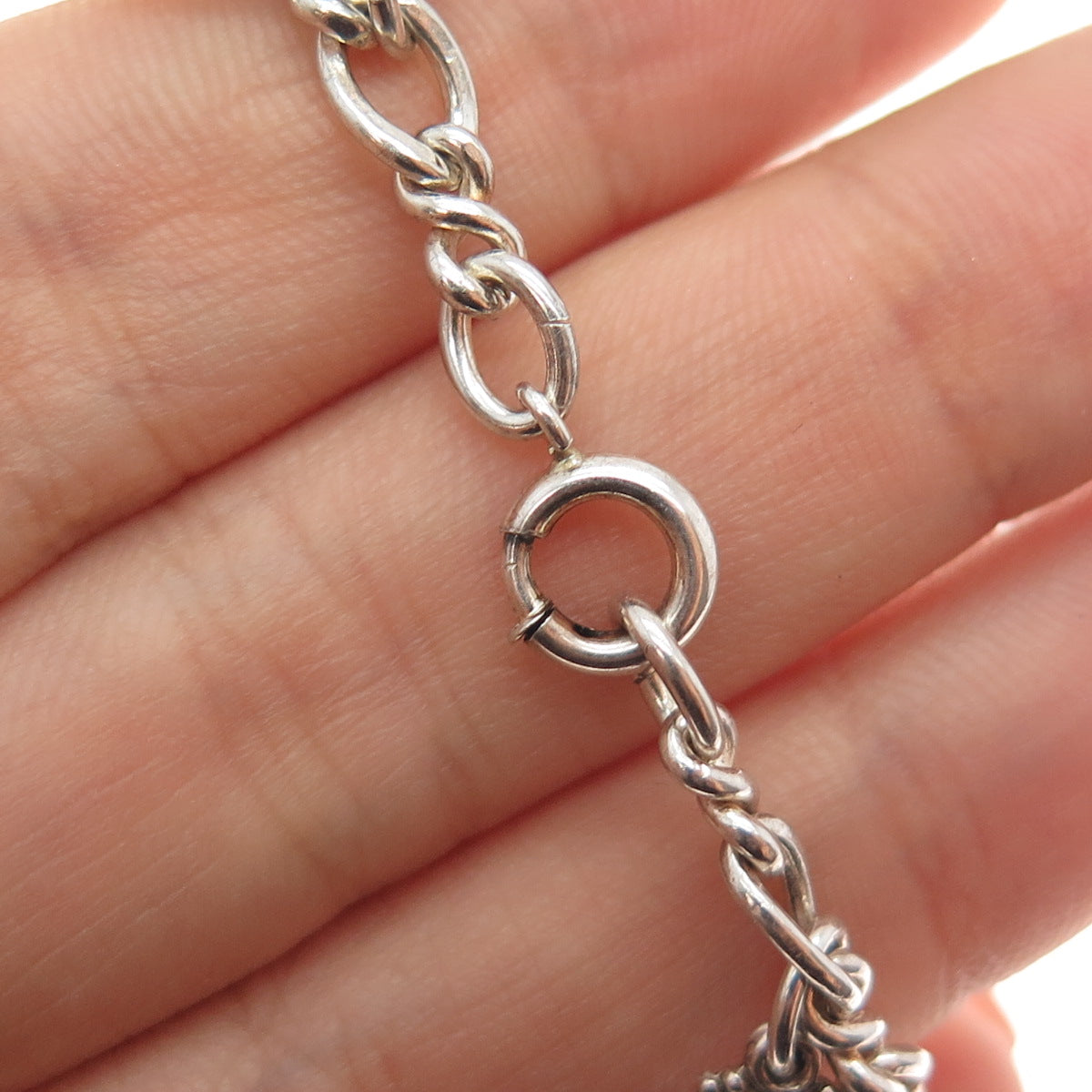 CREED 925 Sterling Silver Antique Art Deco Religious Charms Bracelet 6.5"