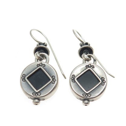 DIDAE 925 Sterling Silver Vintage Real Black Onyx Gem Ethnic Dangling Earrings