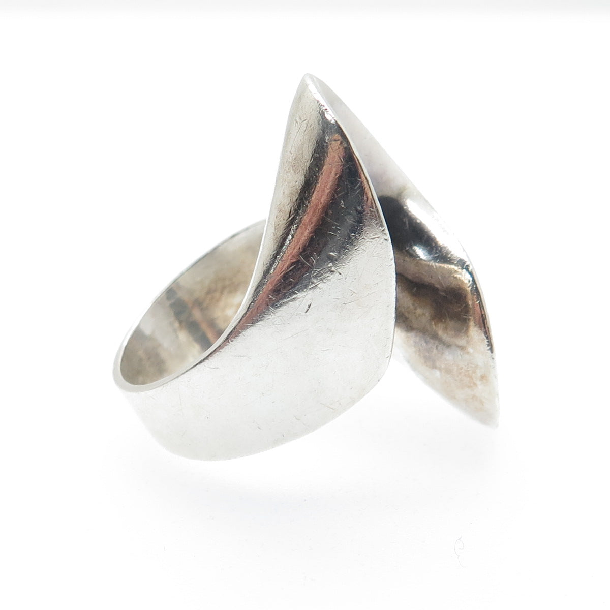 925 Sterling Silver Vintage Mexico Modernist Wavy Ring Size 7.75