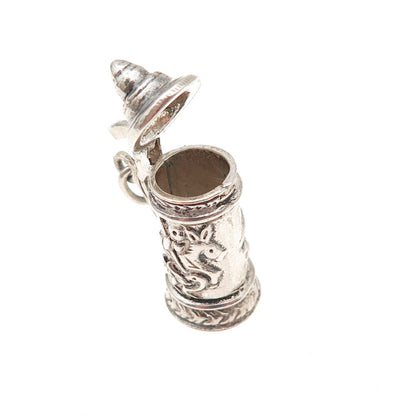 925 Sterling Silver Antique Art Deco Beer Stein 3D Open Charm Pendant