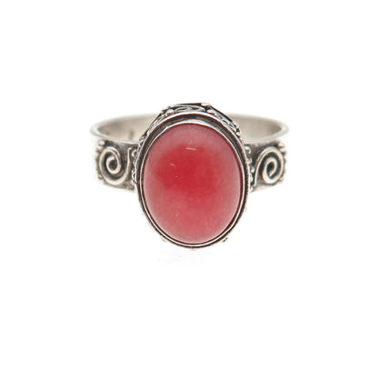 925 Sterling Silver Vintage Real Cherry Quartz Spiral Oxidized Ring Size 7.5