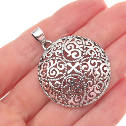 925 Sterling Silver Vintage Ornate Floral Oxidized Charm Pendant