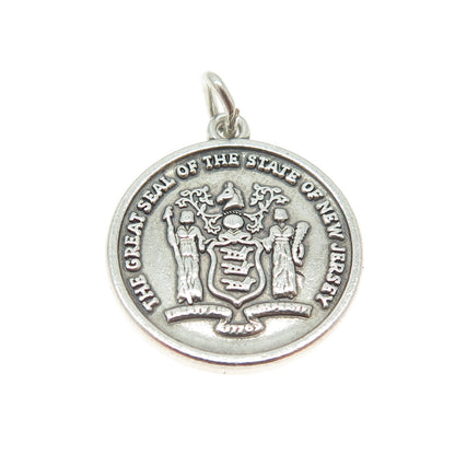 925 Sterling Silver Vintage New Jersey State Seal Charm Pendant