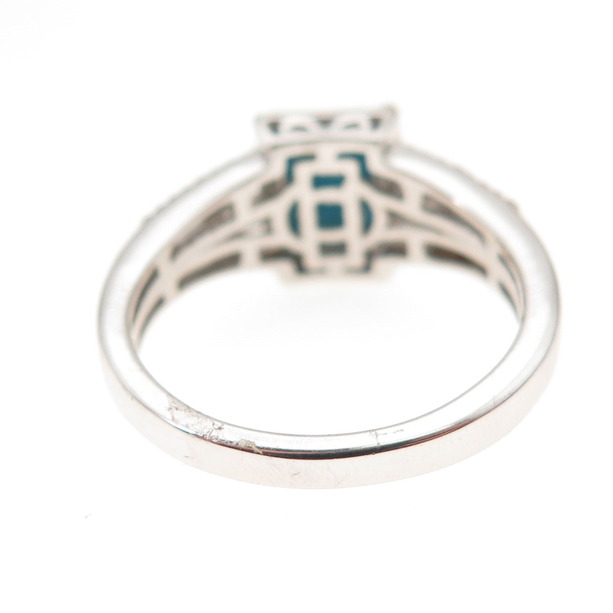 Chuck Clemency 925 Sterling Silver Real Turquoise & White Topaz Ring Size 8.25