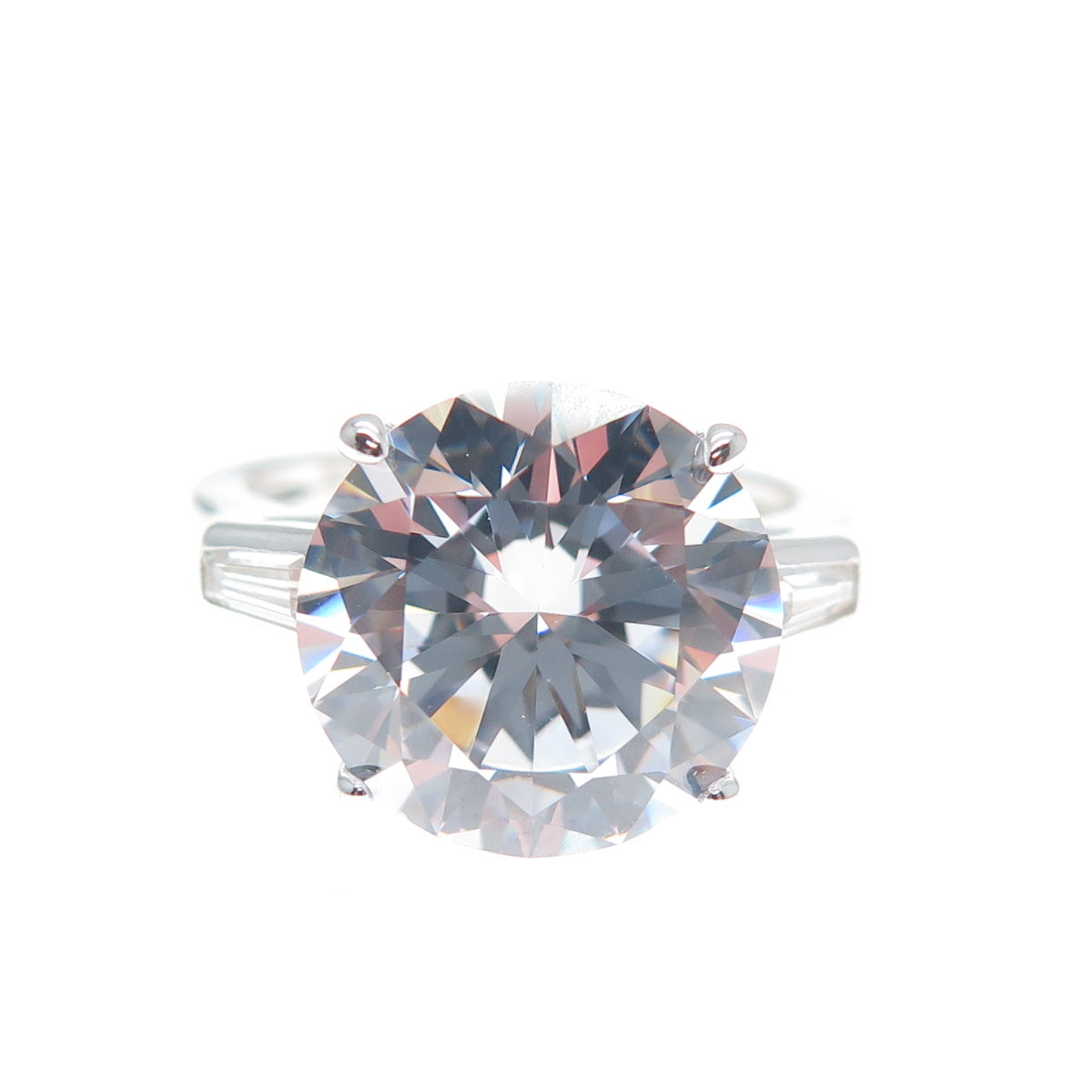 DSMK 925 Sterling Silver Round Tapered Baguette-Cut C Z Engagement Ring Size 6.5