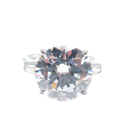 DSMK 925 Sterling Silver Round Tapered Baguette-Cut C Z Engagement Ring Size 6.5