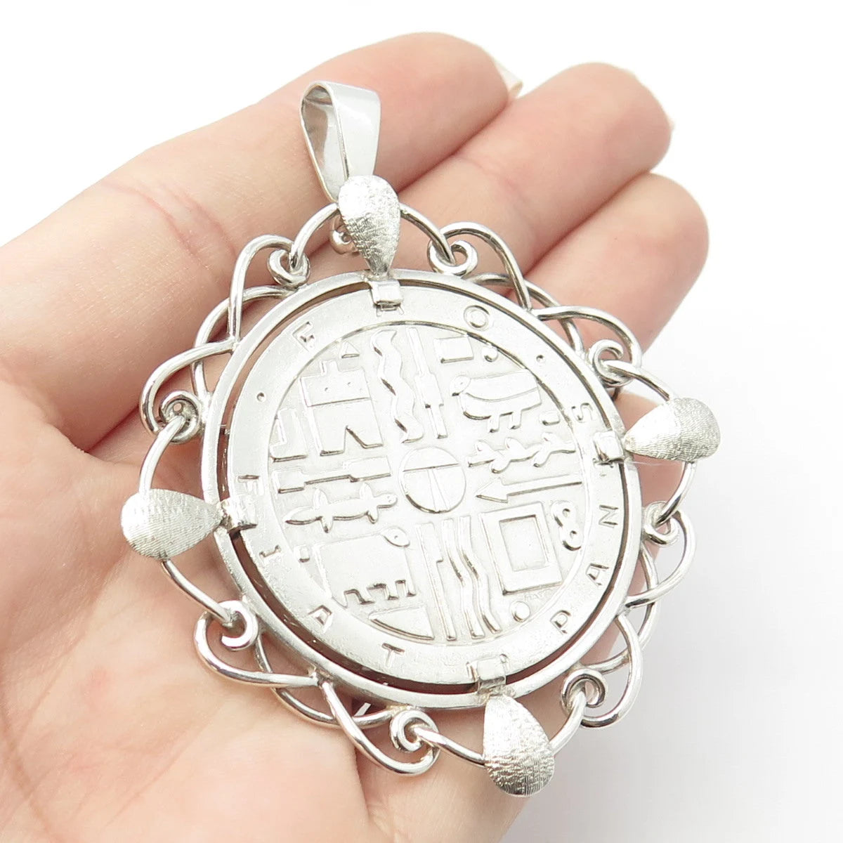 925 Sterling Silver Vintage Tribal Pendant / Pin Brooch