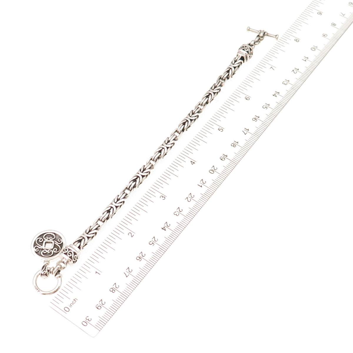 Suarti Bali 925 Sterling Silver Vintage Floral Coin Byzantine Link Bracelet 7"