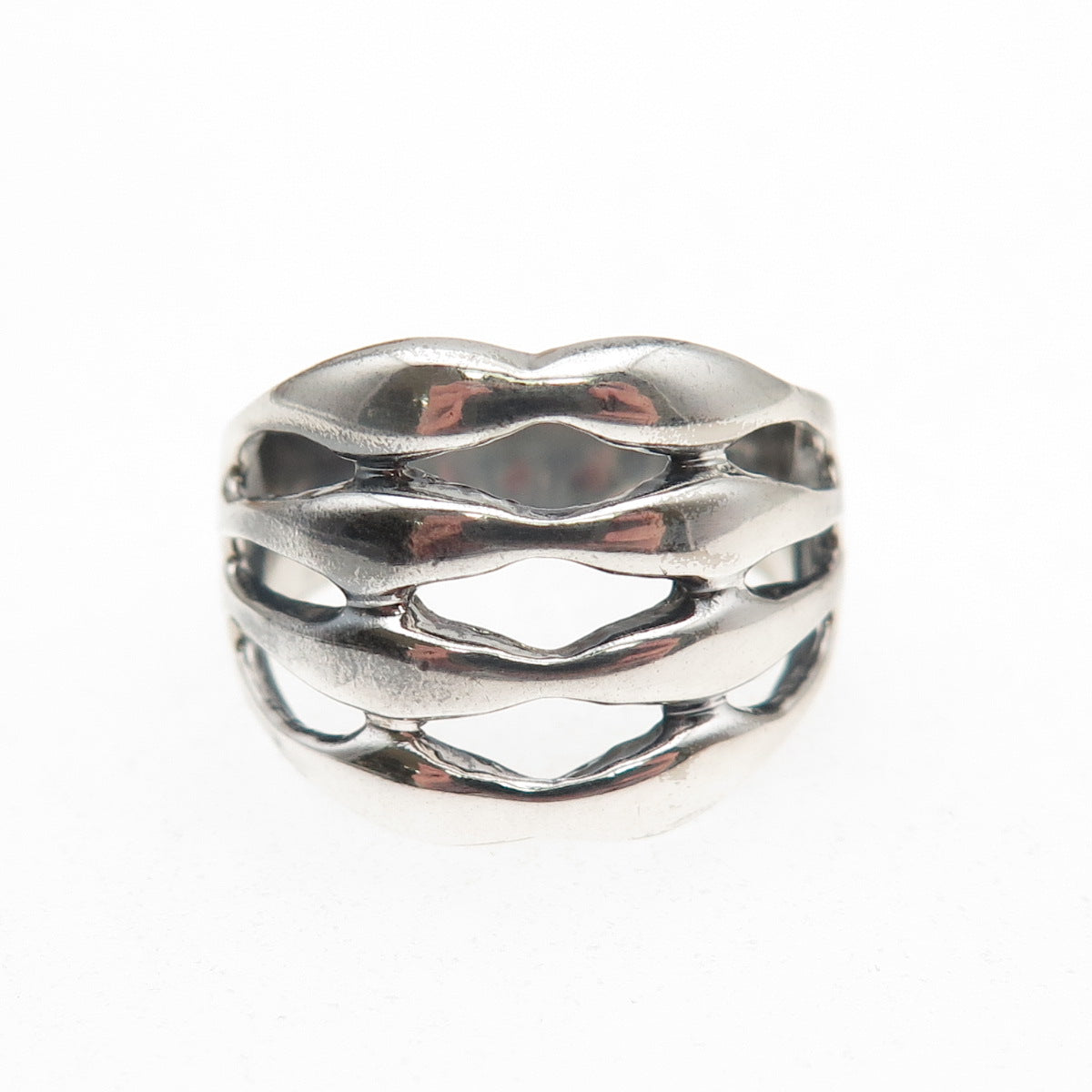 925 Sterling Silver Vintage Modernist 4-Row Oxidized Ring Size 6