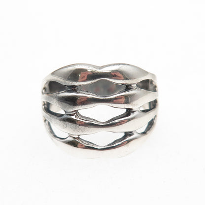 925 Sterling Silver Vintage Modernist 4-Row Oxidized Ring Size 6