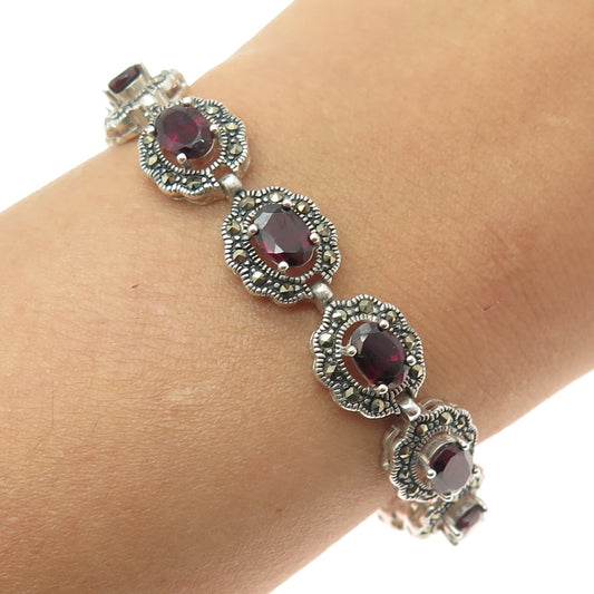 DEE BERKLEY JEWELRY 925 Sterling Vintage Tourmaline & Marcasite Bracelet 7.25"