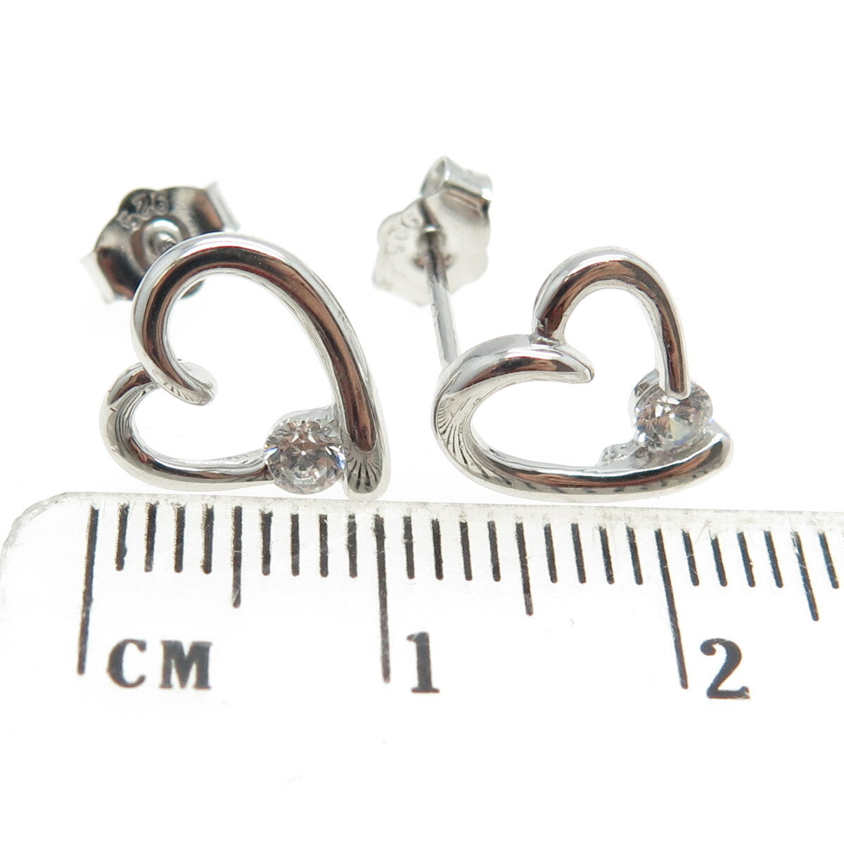 925 Sterling Silver Round-Cut C Z Heart Earrings