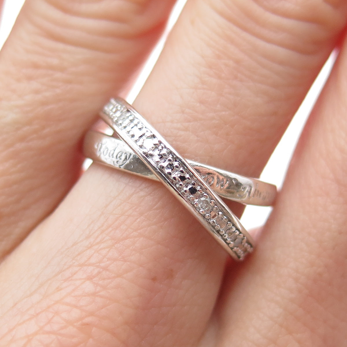 BGE BRADFORD Sterling Silver Real Diamond Interlocked Eternity Ring Size 6.75