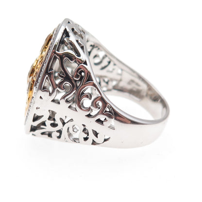 925 Sterling Silver 2-Tone Champagne C Z Floral Scroll Ring Size 9.5
