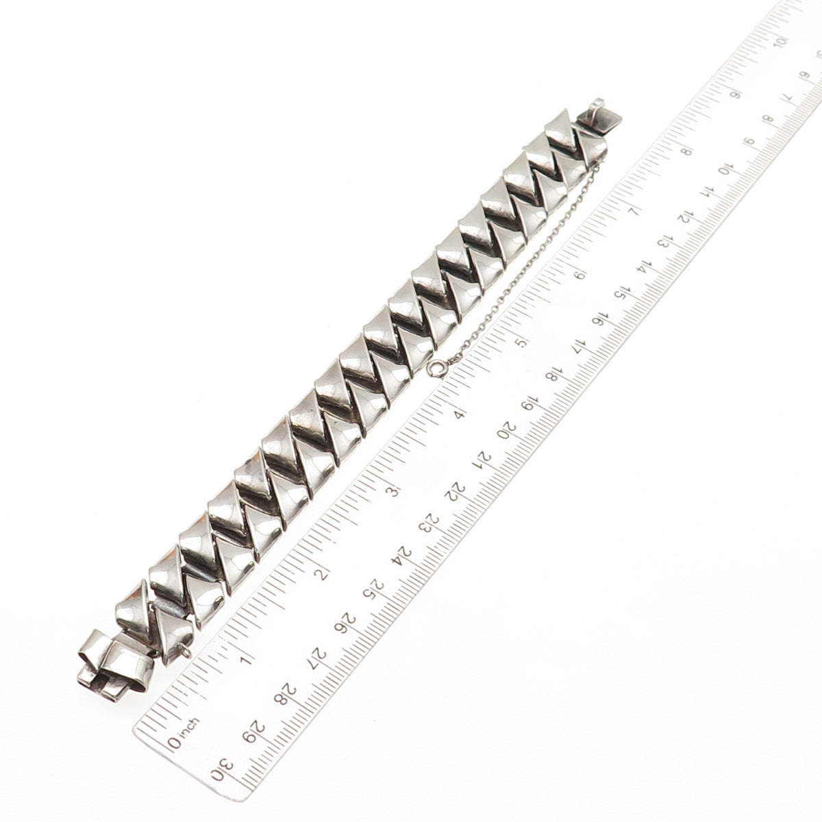 925 Sterling Silver Vintage Artisan Modernist Zeus Link Bracelet 7.75"
