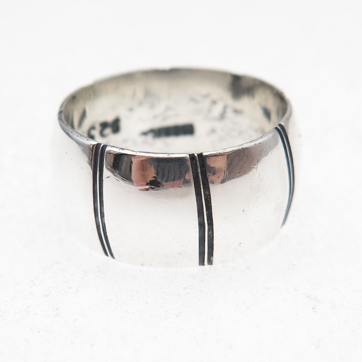 925 Sterling Silver Vintage Mexico Modernist Oxidized Wide Band Ring Size 8.5