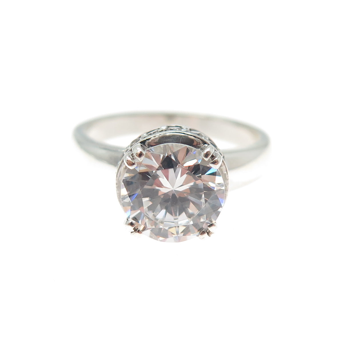 925 Sterling Silver Round-Cut C Z Engagement Ring Size 7