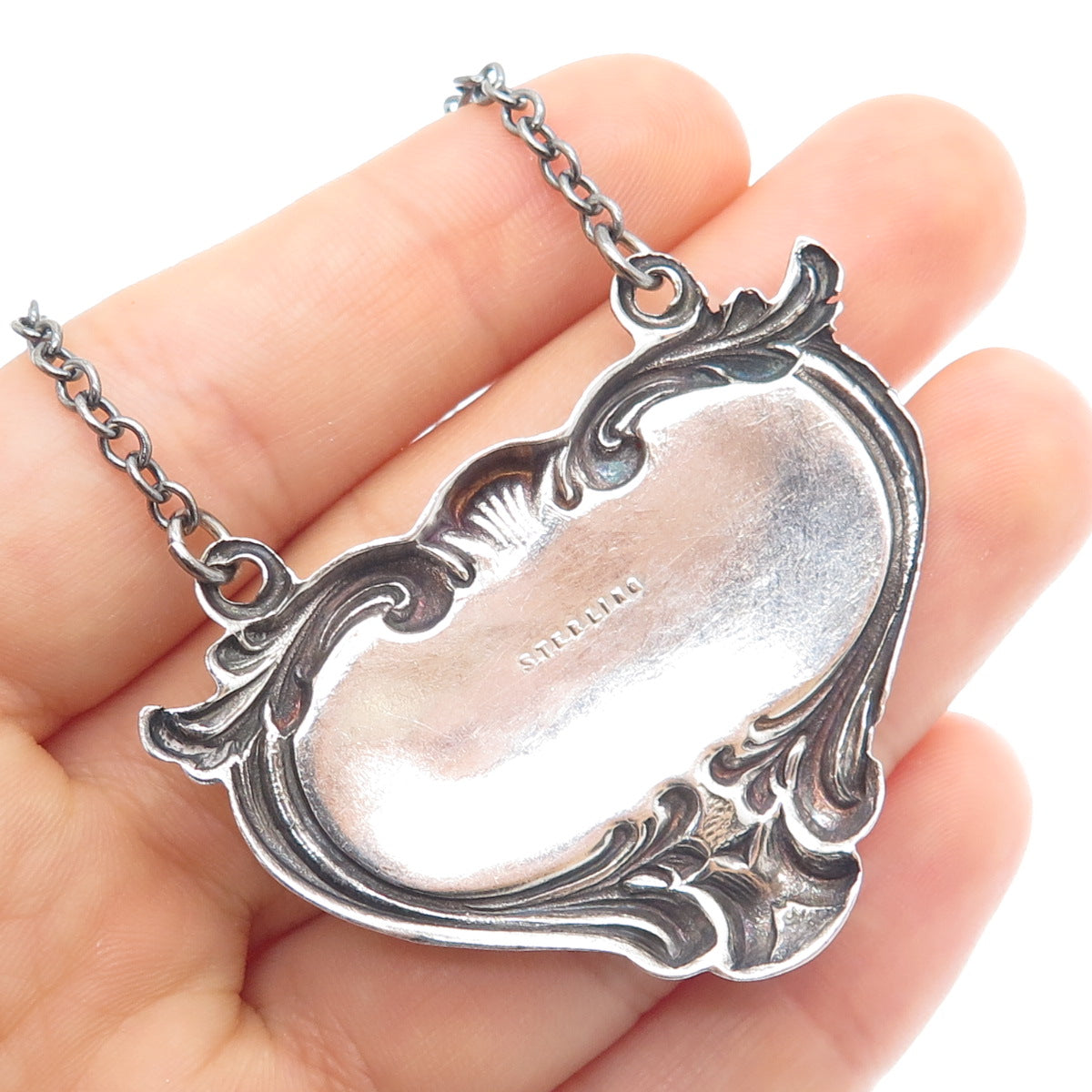 925 Sterling Silver Antique Art Deco Scotch Repousse Bottle Tag