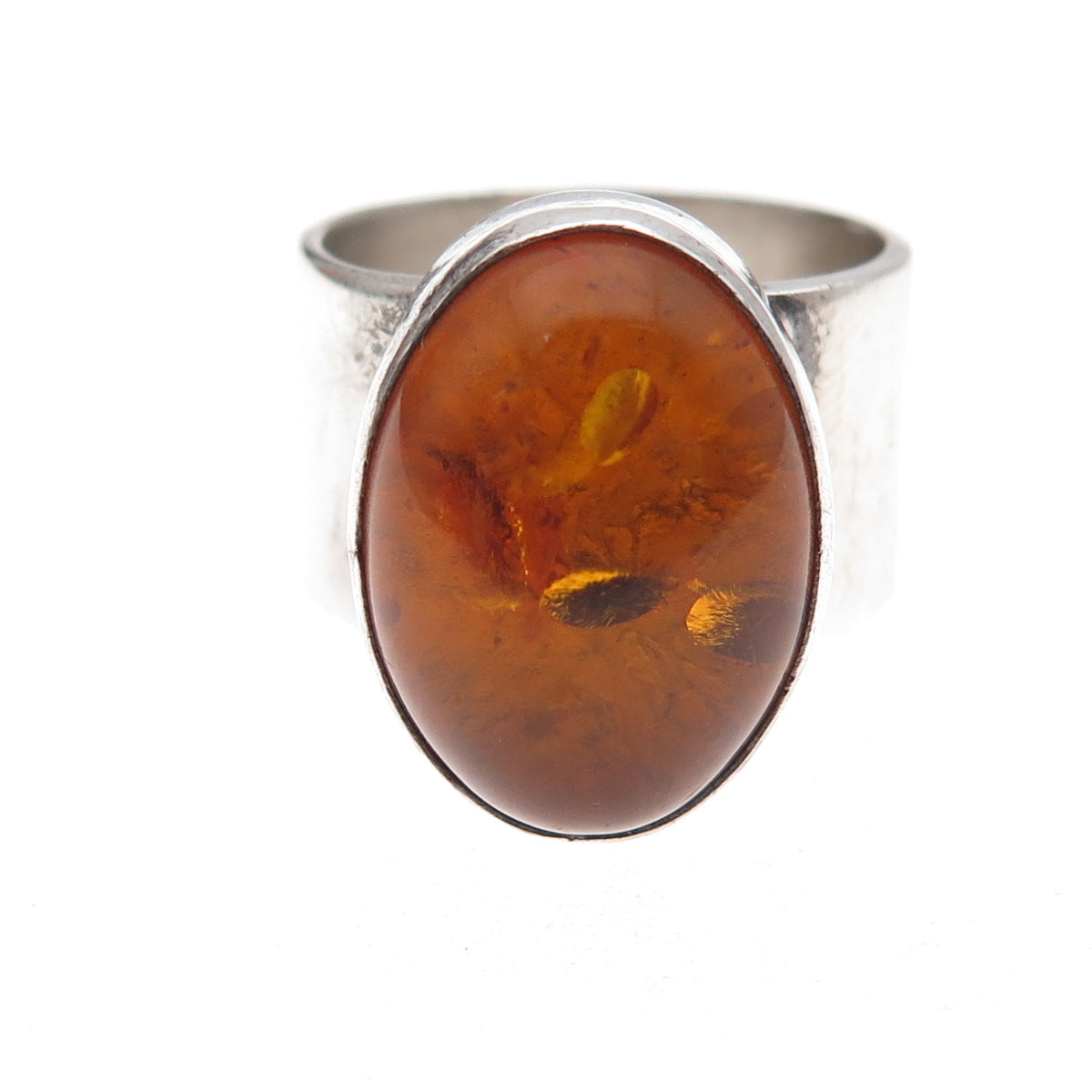 925 Sterling Silver Vintage Real Amber Modernist Oxidized Ring Size 8.25