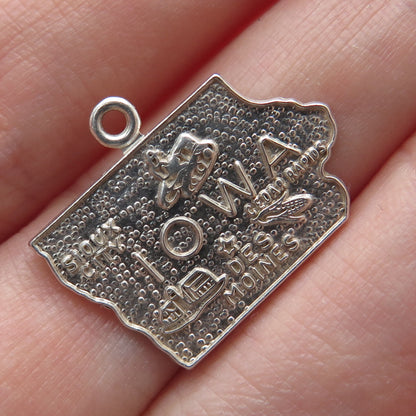 FRENCH & FRANKLIN 925 Sterling Silver Vintage Iowa State Minimalist Pendant