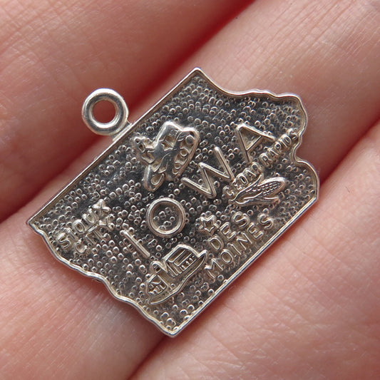 FRENCH & FRANKLIN 925 Sterling Silver Vintage Iowa State Minimalist Pendant