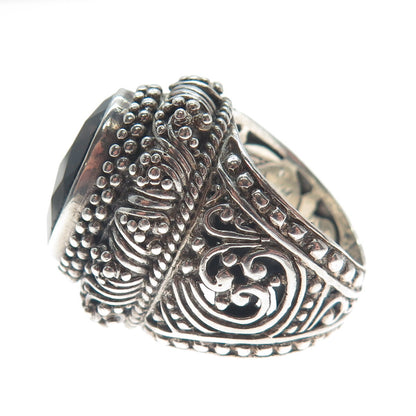 SARDA Sterling Silver Vintage Smoky Quartz Granulated Oxidized Ring Size 5.25