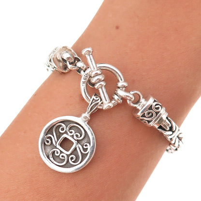 Suarti Bali 925 Sterling Silver Vintage Floral Coin Byzantine Link Bracelet 7"