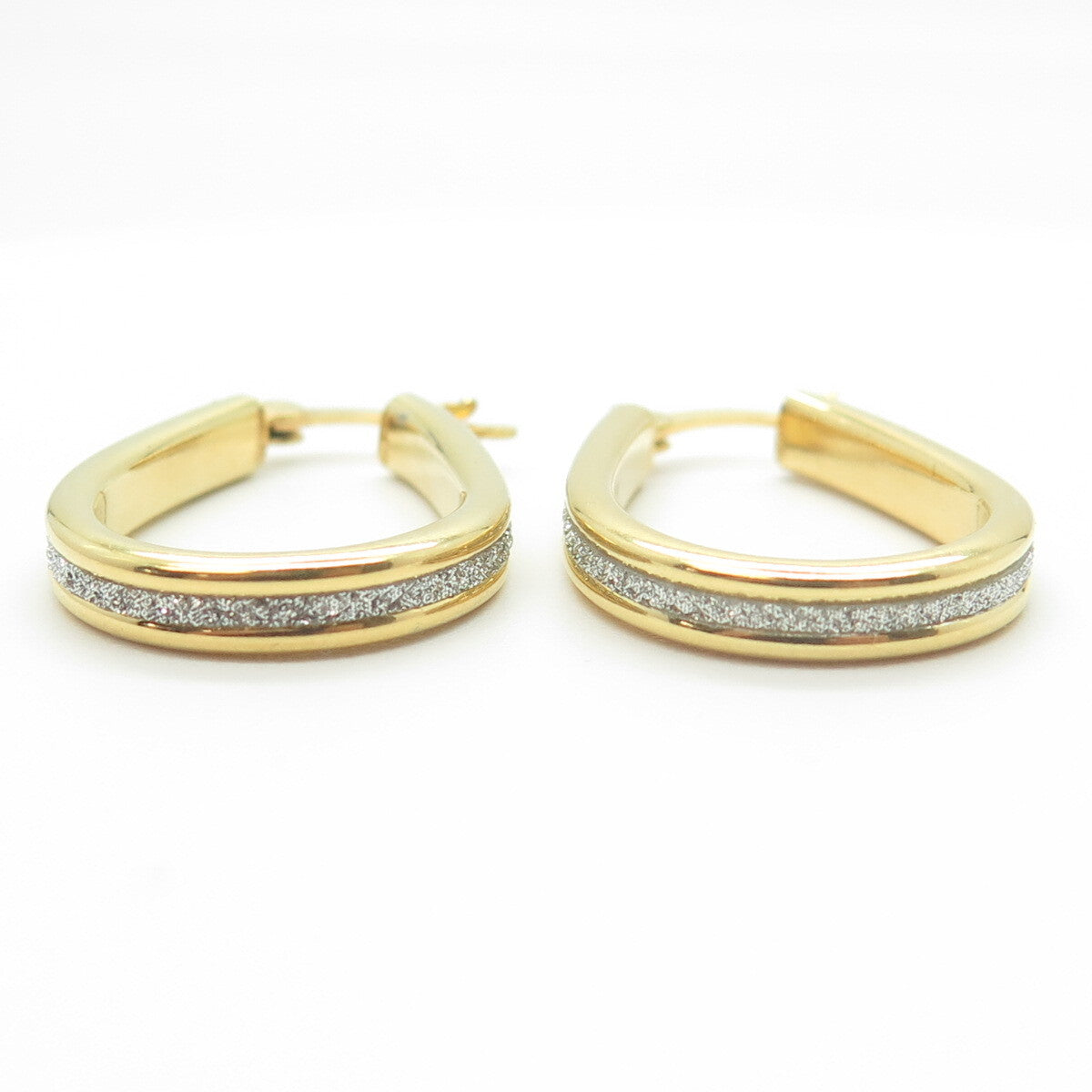HAN 925 Sterling Silver Gold Plated Diamond-Imitation Hoop Earrings