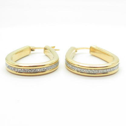 HAN 925 Sterling Silver Gold Plated Diamond-Imitation Hoop Earrings