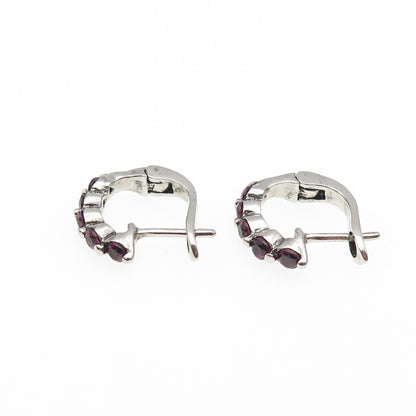925 Sterling Silver Real Round-Cut Rhodolite Earrings