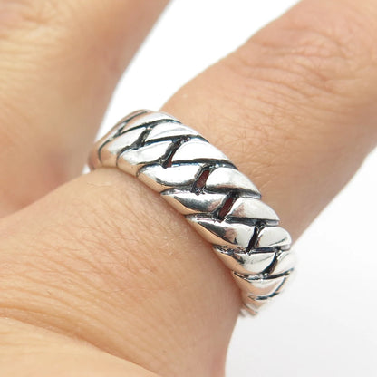 925 Sterling Silver Vintage Cuban Chain Band Ring Size 7.75