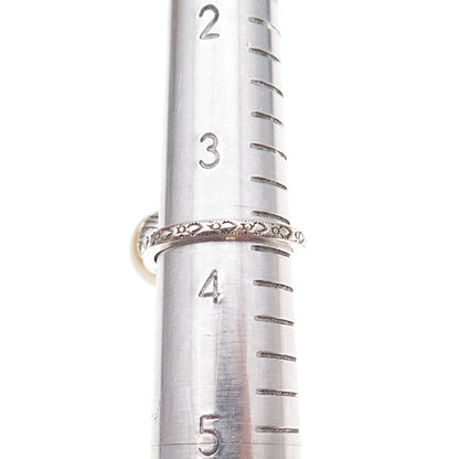 925 Sterling Silver Antique Art Deco Faux Pearl Bypass Adjustable Ring Size 3.75