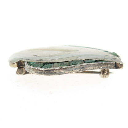 925 Sterling Silver 2-Tone Vintage Mexico Real Azurite Inlay Bird Brooch #110