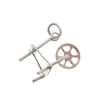 925 Sterling Silver Antique Art Deco Spinning Wheel Minimalist 3D Charm Pendant