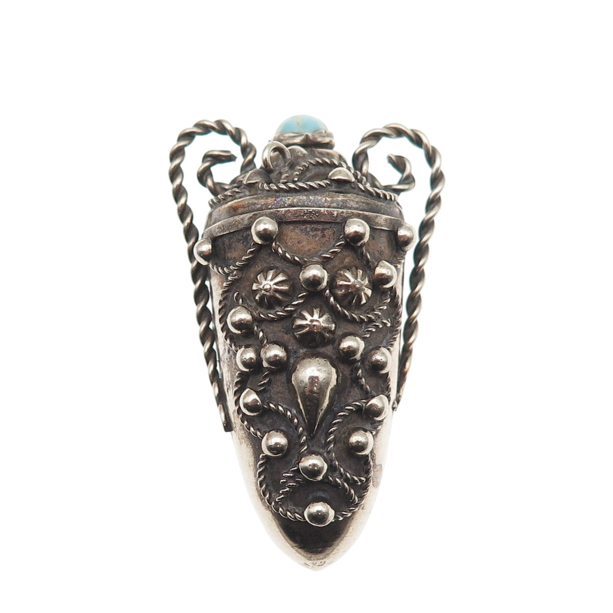 Silver-Tone Antique Art Deco Faux Turquoise Chatelaine Perfume Bottle / Flask