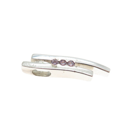 FOSSIL 925 Sterling Silver Round-Cut Pink C Z Minimalist Slide Pendant