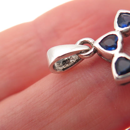 925 Sterling Silver Heart-Cut Blue C Z Floral Charm Pendant