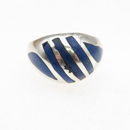 925 Sterling Silver Vintage Real Lapis Oxidized Dome Ring Size 4.5