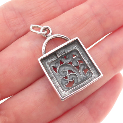 925 Sterling Silver Vintage Floral Oxidized Charm Pendant