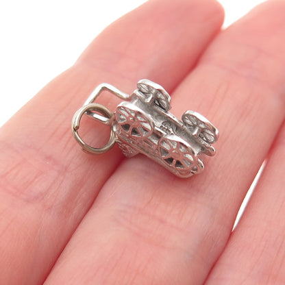 925 Sterling Silver Vintage Baby Stroller Oxidized 3D Mini Charm Pendant